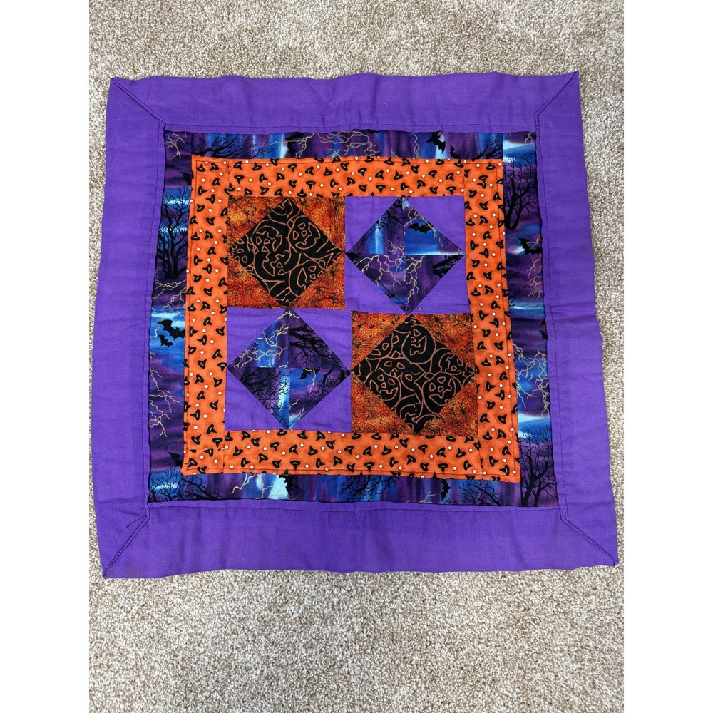 Handmade Halloween Quilted Wall Hanging Purple Orange Bats Pumpkins Table Runner